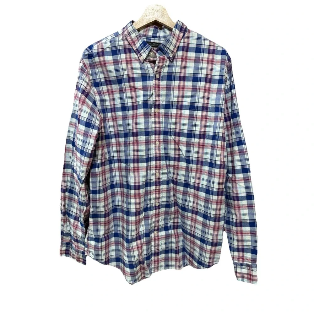 Banana Republic Mens‎ Multi Color Plaid Cotton Stretch Oxford Camden Fit Large